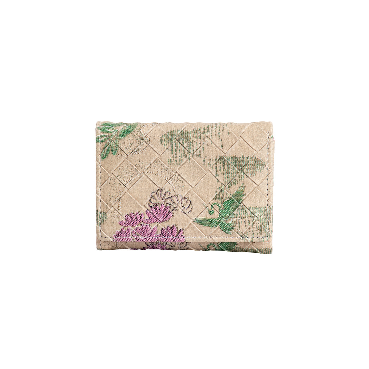 Cartera pequeña de tres pliegues de estilo nacional retro, tarjetero corto y ultrafino con impresión en color, billetera multifuncional y ligera para mujer con patrón de rombos