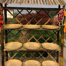 竹货架竹制品农家乐土特产货架竹架饰品展示架带屋顶复古架子饭店