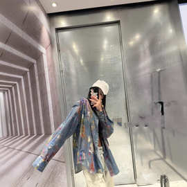 正确版本现货高品质AC家新款油彩画扎染棉麻衬衫宽松版型男女同款