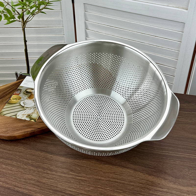 Chockmen Zhuo Deming 18/10 Tanque multiusos binaural de acero inoxidable Cesta de drenaje Tanque de arroz de orificio denso Lavabo de verduras