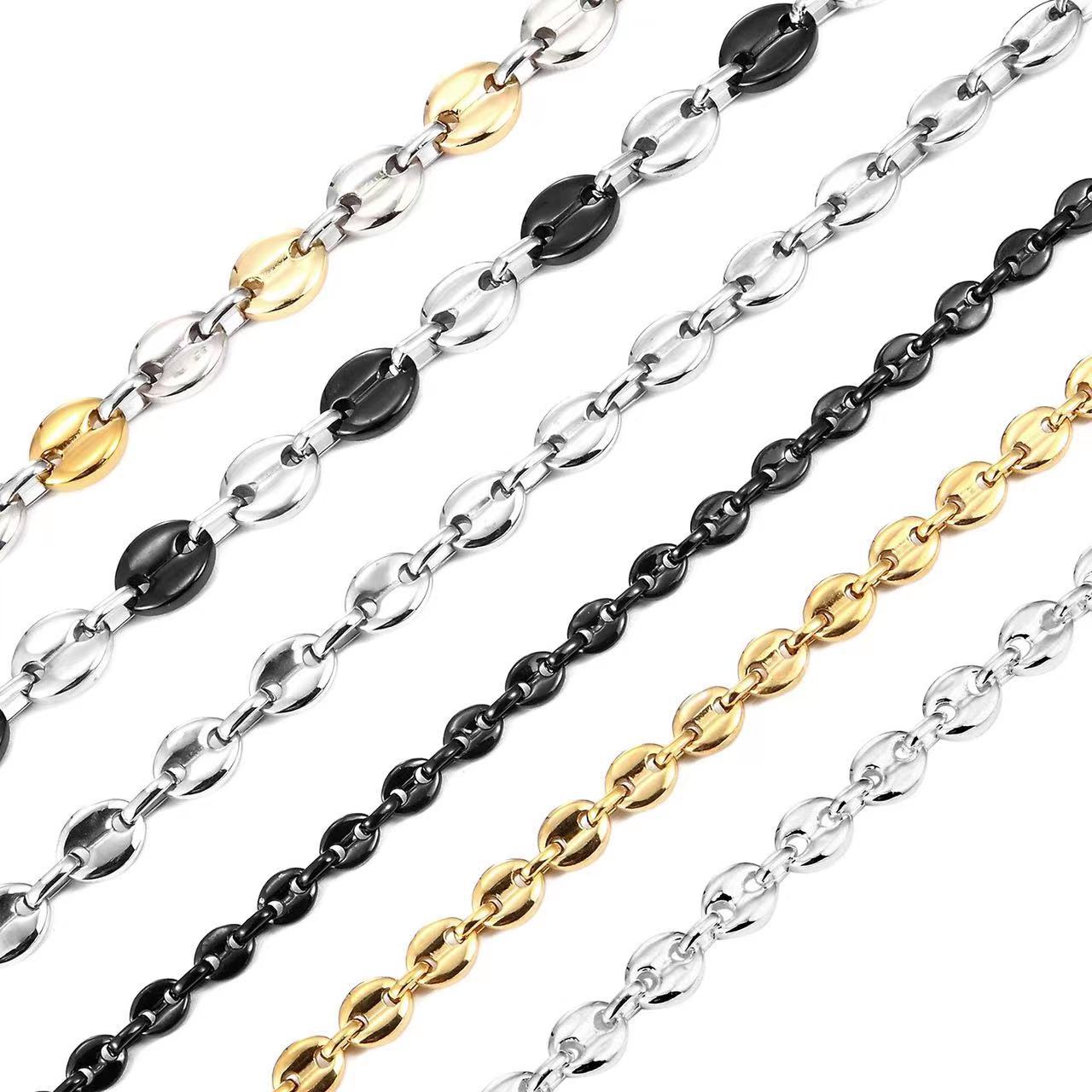 304 Stainless Steel Material Hip-Hop 304 Stainless Steel Geometric Coffee Bean Chain Men Chain Necklaces