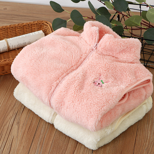 New children's autumn and winter warm vest plush top thickened vest girls embroidered coral velvet top waistcoat batch