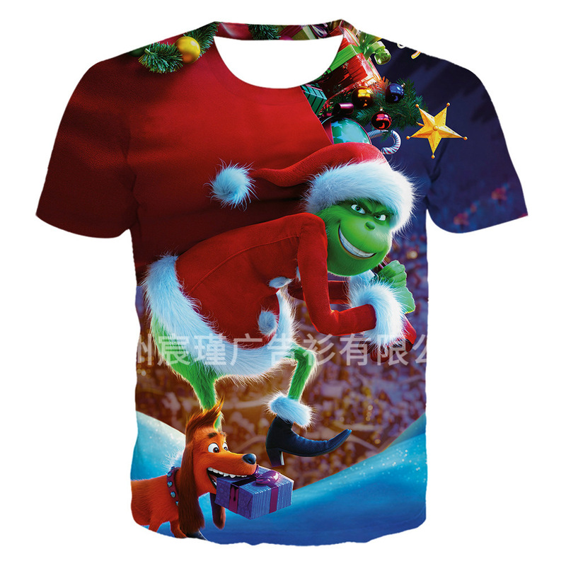 European and American New Style Tops 3D Digital Printing Green Furry Monster Grinch Foreign Trade T-Shirt Youth Short-Sleeved Custom Men's Shirt