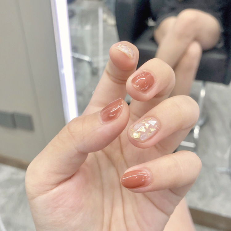 X069 nude shell autumn and winter wear nail finished fake nail nail nail patch removable nail piece nail piece short