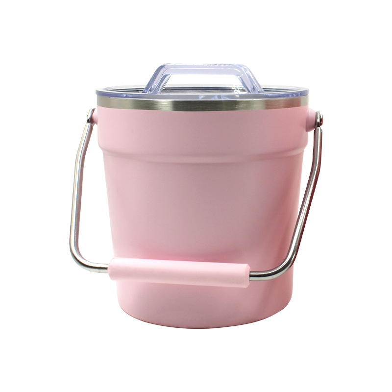 Cubo de hielo QAN de acero inoxidable con doble capa aislante para champán, cerveza comercial, con tapa y asa, de gran capacidad.