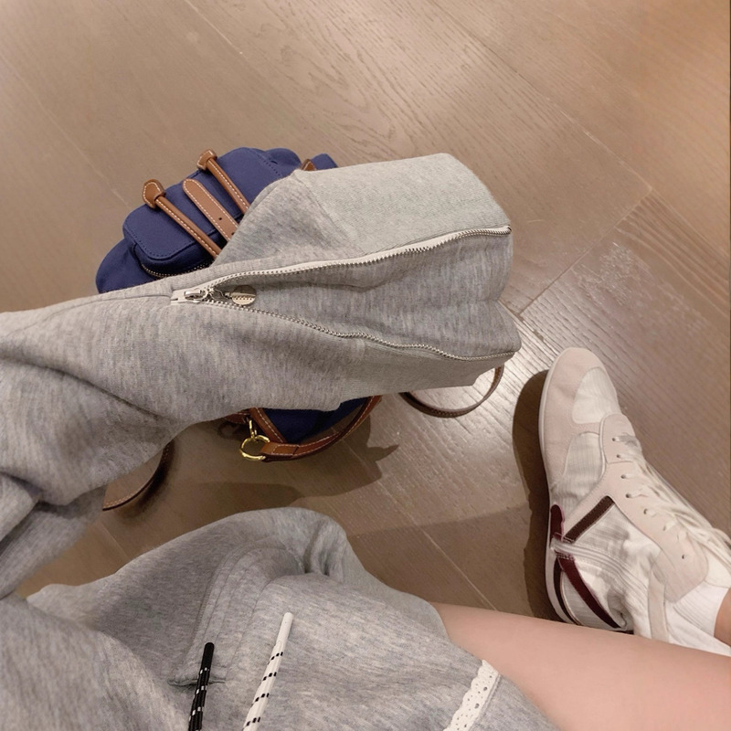 深圳南油高端秋百搭刺绣字母拼接蕾丝花边连帽拉链卫衣女款外套|undefined