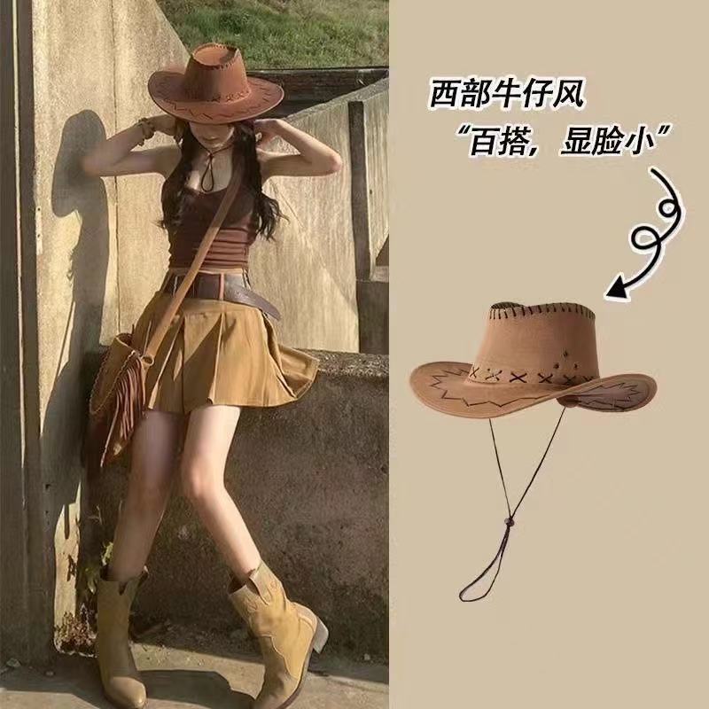 Hat Women's American Retro Western Cowboy Hat Sichuan West Xinjiang Travel Fisherman Hat Outdoor Hiking Sunshade Mountaineering Hat