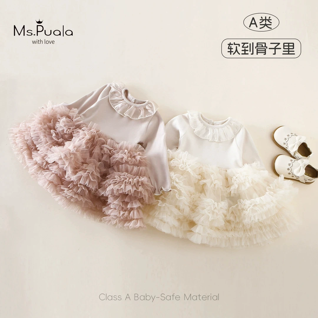 秋季新款A类童装裙子婴幼童女宝宝秋款长袖蛋糕蓬蓬裙轻柔连衣裙