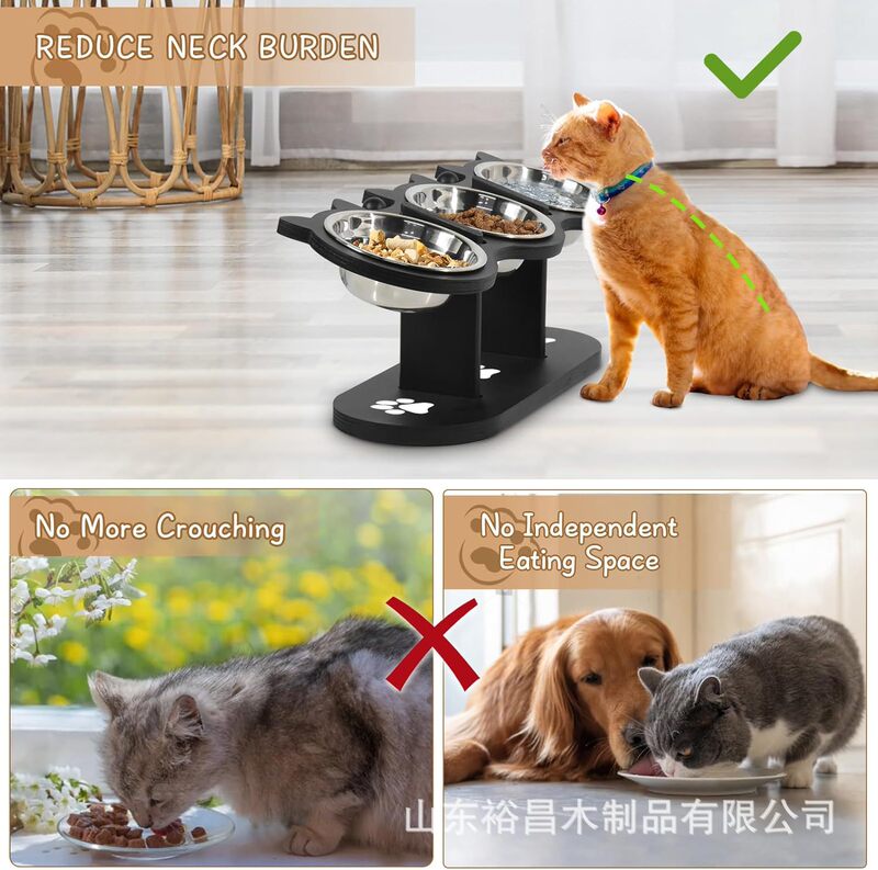 スポット木製ペットフィーダー調節可能なドッグフードラックウォーターボウルラック垂直猫給餌ラック木製ペットミール|undefined