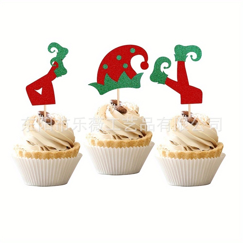 クリスマスエルフの足のリボンクリスマスツリーケーキデコレーションベーキングケーキフラグインサートカードデザートテーブルセッティング|undefined