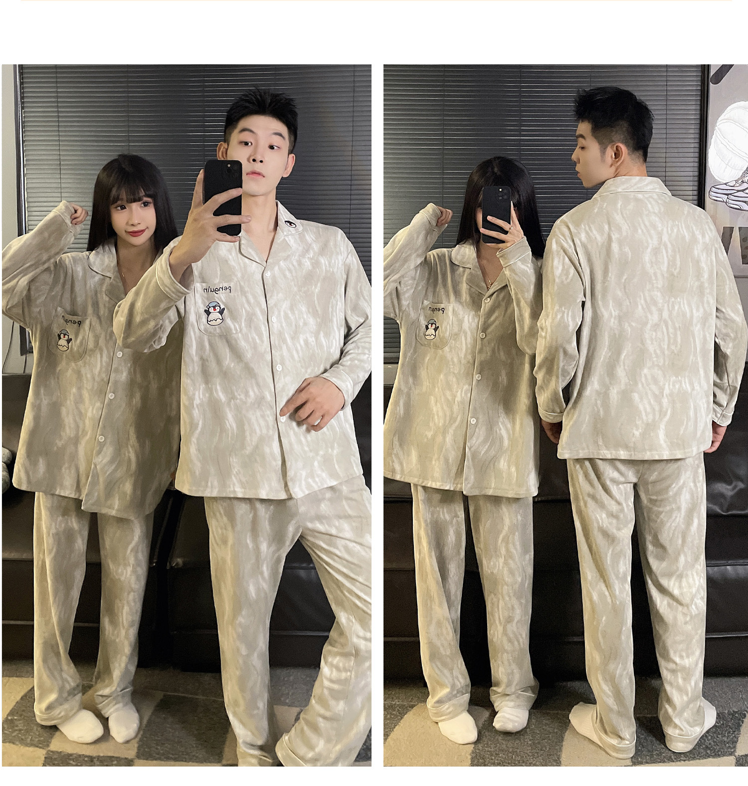 Autumn And Winter Couple Pyjamas German Velvet Cute Penguin Set_voghion.com