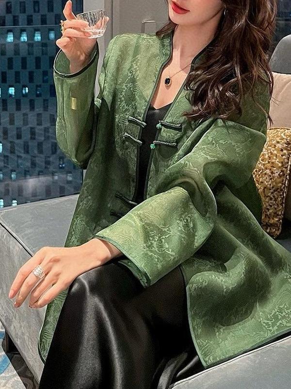 国风绿色仙气外搭上衣经典耐看挺括利落显高显瘦精品女装中式盘扣|undefined
