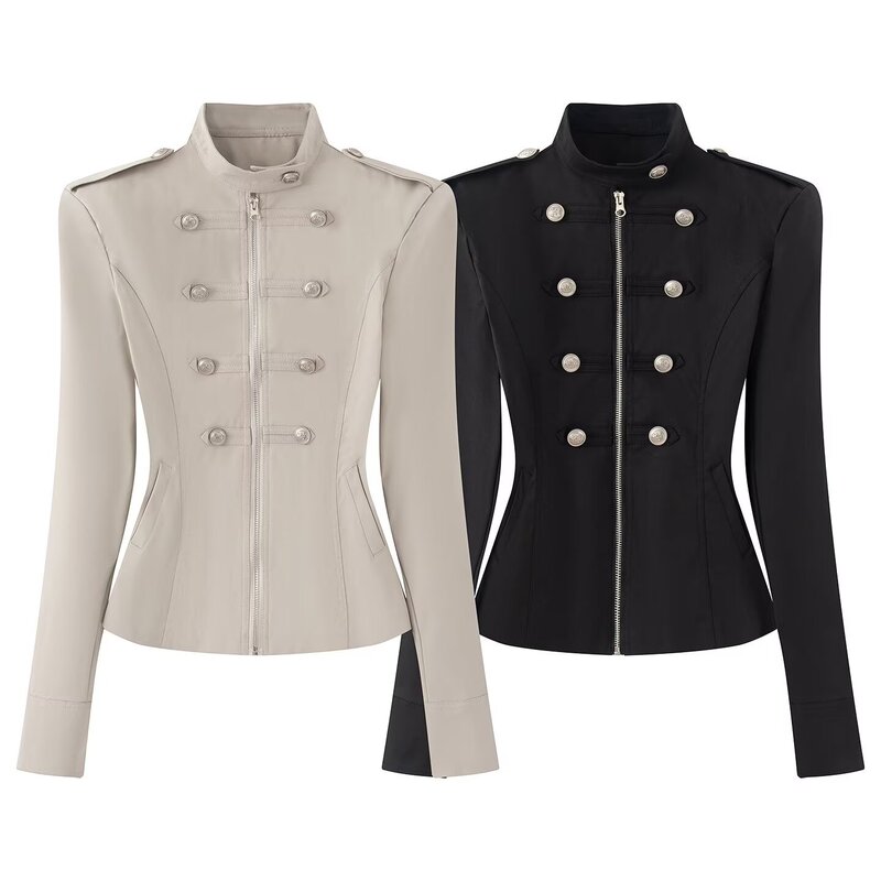 Taop&Za Women's 2026 Summer New Retro Metal Double-Breasted Waist-Cinching Napoleon Jacket Top Taop&Za Women's 2026 Summer New Retro Metal Double-Breasted Waist-Cinching Napoleon Jacket Top