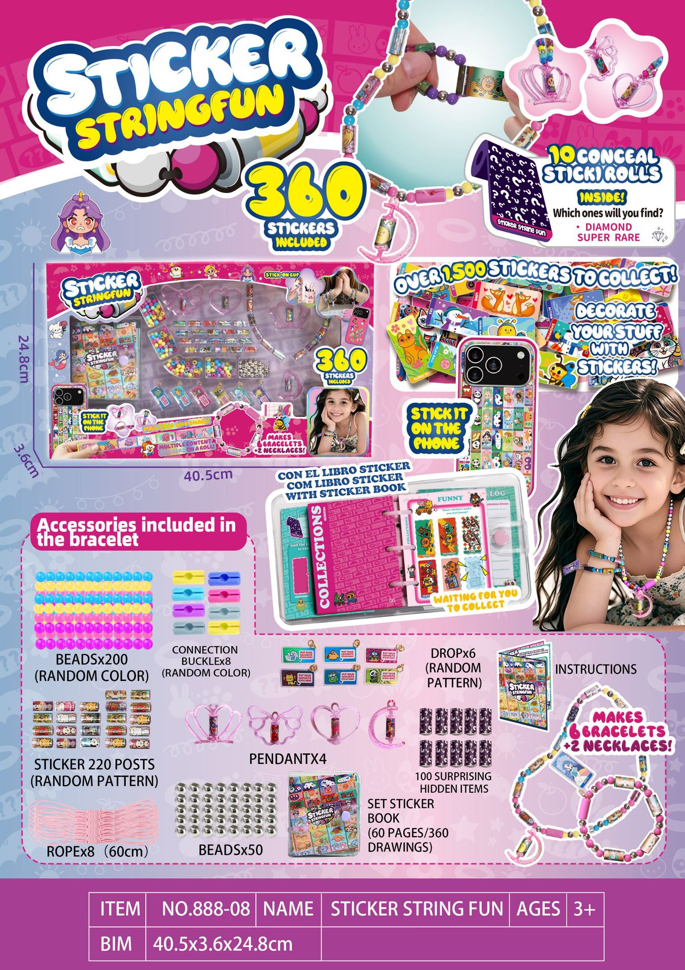 Pegatinas de juguetes para niños pulseras STICKI ROLL productos acabados creativos accesorios pegatinas de cuentas transfronterizas