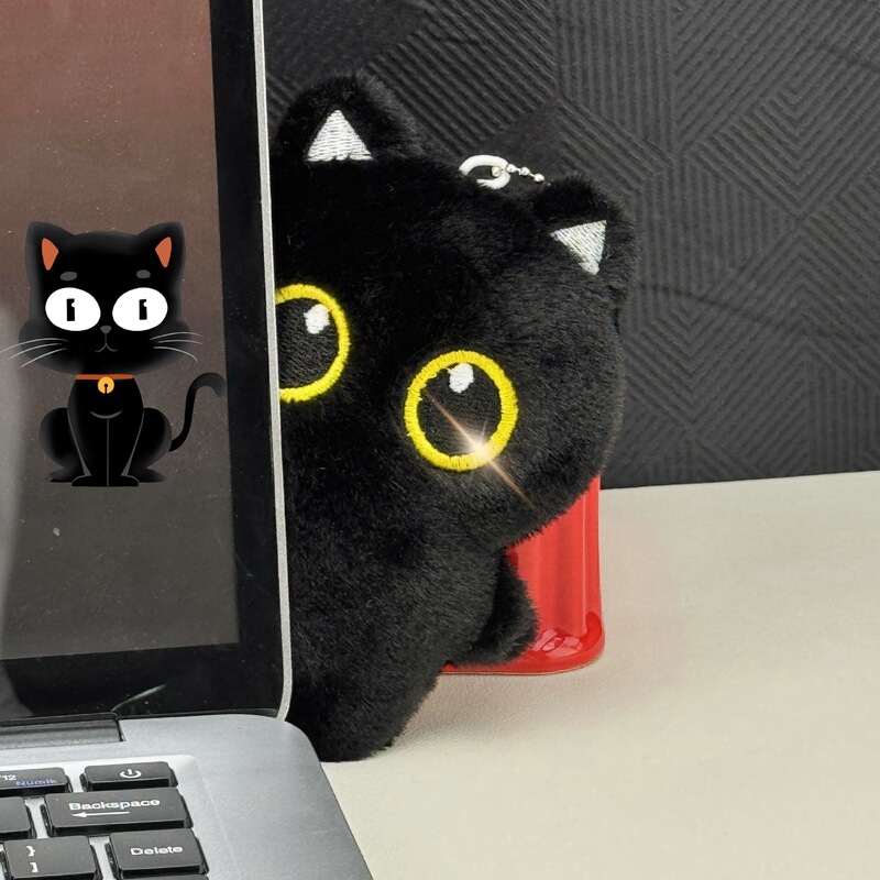 新款大号黑猫玩偶毛绒公仔挂件可爱猫咪包包钥匙扣挂饰玩偶批发|undefined