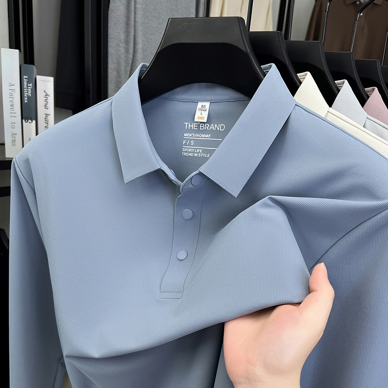Nylon Seamless Lapel Long-Sleeved Men's T-Shirt 2025 Autum Middle-Aged Business Casual Breathable Stretch Men's Polo Shirt Nylon Seamless Lapel Long-Sleeved Men's T-Shirt 2025 Autum Middle-Aged Business Casual Breathable Stretch Men's Polo Shirt
