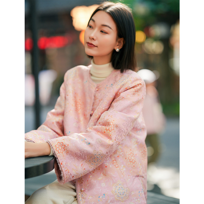 [Phoenix and Peony] New Chinese Style Silk Mulberry Silk Non-Yi Song Brocade Thickened Jacket Young Version Double-Sided Wear