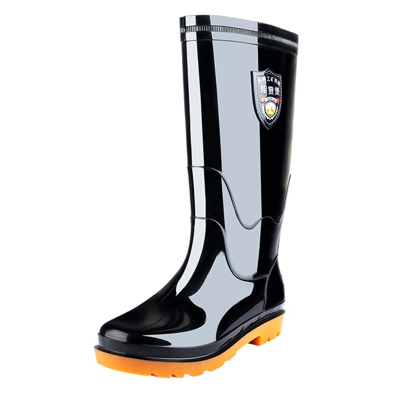 Nuevas botas de lluvia negras gruesas con forro polar de alta calidad, venta al por mayor, protección laboral para el sitio de construcción para hombres, zapatos de pesca de tubo largo con suela Oxford
