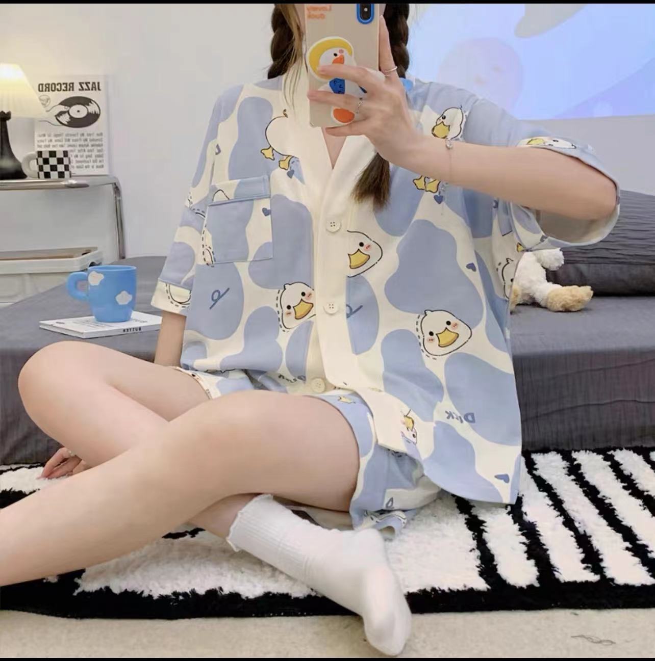 Pijamas para mujer, verano 2025, nuevo estilo, pantalones cortos de manga corta, talla grande, lindos, florales, conjunto para estar en casa image 8