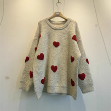 2025秋冬新款刺绣爱心毛衣女网红欧美风针织套头衫跨境亚马逊ins