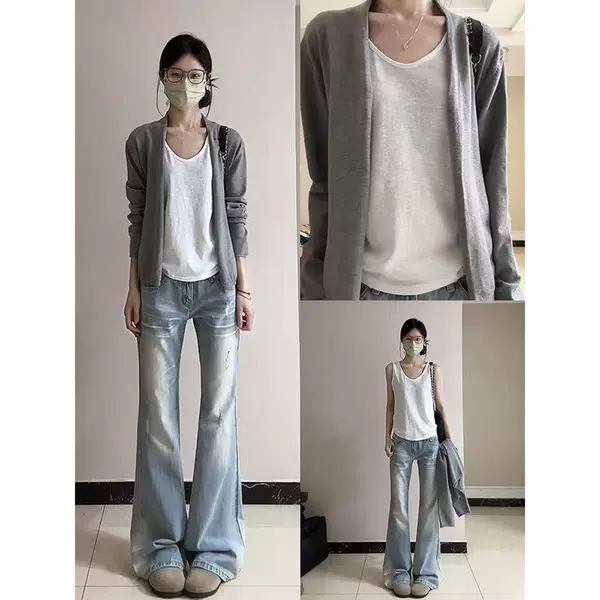 Light gray [Loose and lazy air-conditioned shirt]