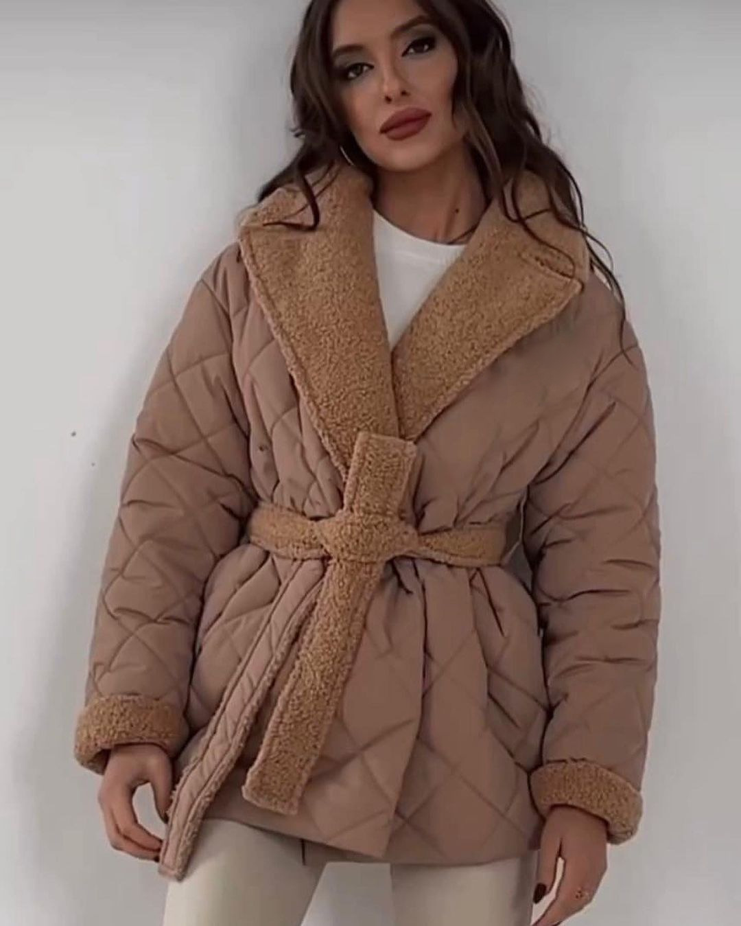Casual, Daily Occasion Women's Casual Simple Style Solid Color Argyle Tie Coat Cotton Clothes