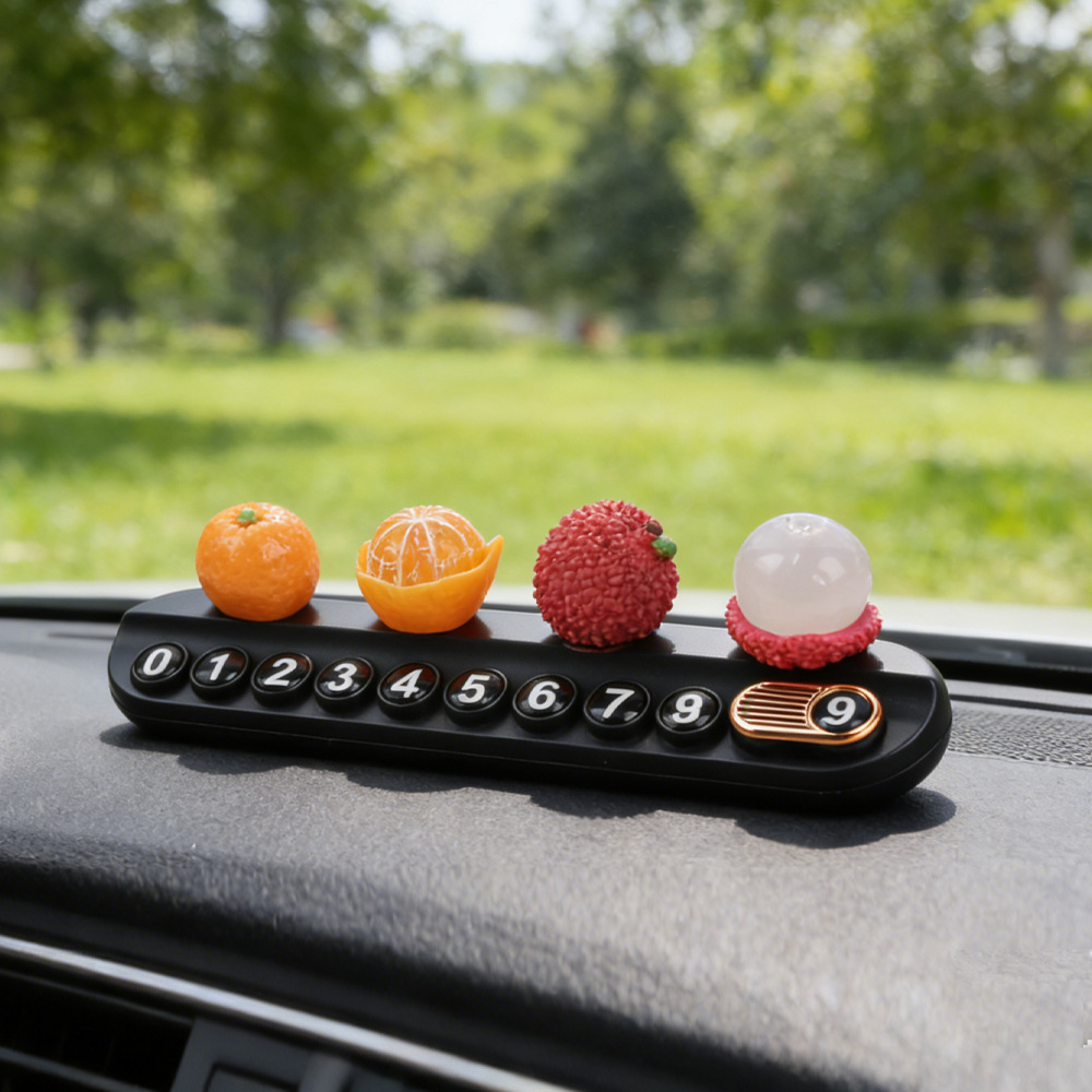 Tarjeta telefónica de movimiento de automóviles, tarjeta de estacionamiento temporal, decoración de automóviles de frutas personales, adornos de litchi