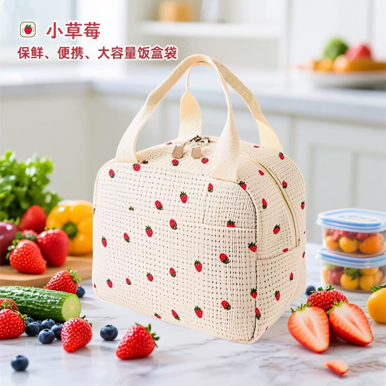 跨境灯芯绒午餐包学生上班族饭盒保温包防水便携手提可爱便当包