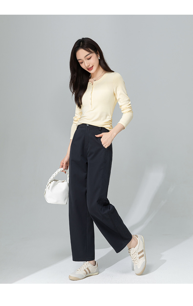 Quần tây nữ ống đứng dáng suông vải Tencel cotton mềm mại, thiết kế 9 phân tôn dáng — Màu trắng chi tiết 26