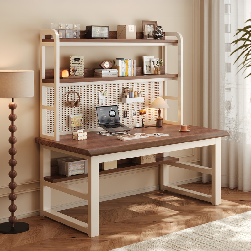 Desk and bookshelf integrated home office study desk with perforated board, gaming desk for adults, bedroom writing desk, desktop computer table Desk and bookshelf integrated home office study desk with perforated board, gaming desk for adults, bedroom writing desk, desktop computer table