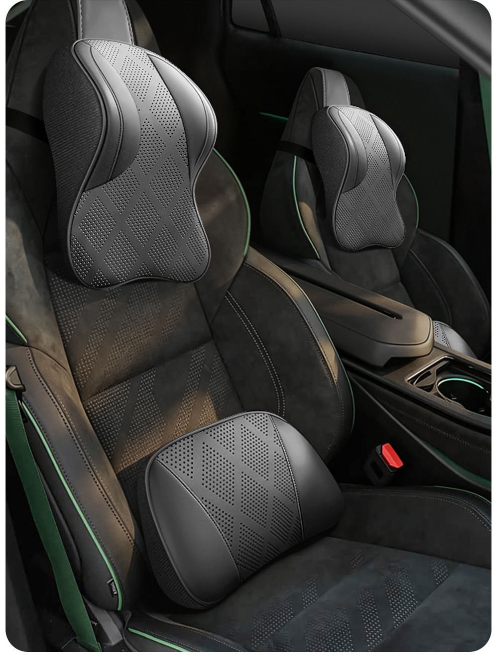 Cross-border car headrest, neck support pillow, integrated sports seat, adjustable neck pillow with vertical straps, leather car pillow