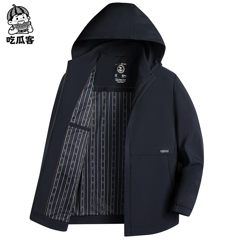 Spring and Autumn middle-aged men's light Business All-match jacket middle-aged and elderly New detachable hat coat dad men's clothing