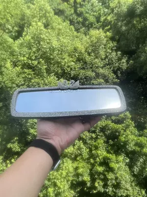 New Diamond-Encrusted Swan Car Rearview Mirror Decoration Creative Car Interior Rearview Mirror Cover Decoration for Women (Sun visor rearview mirror) - diamond-double-swan-rearview-mirror-silver-diamond-827