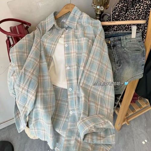 American Retro Thin Plaid Long-Sleeve Shirt Women's Jacket Summer New Design Sun Protection Cardigan Loose Women's Shirt