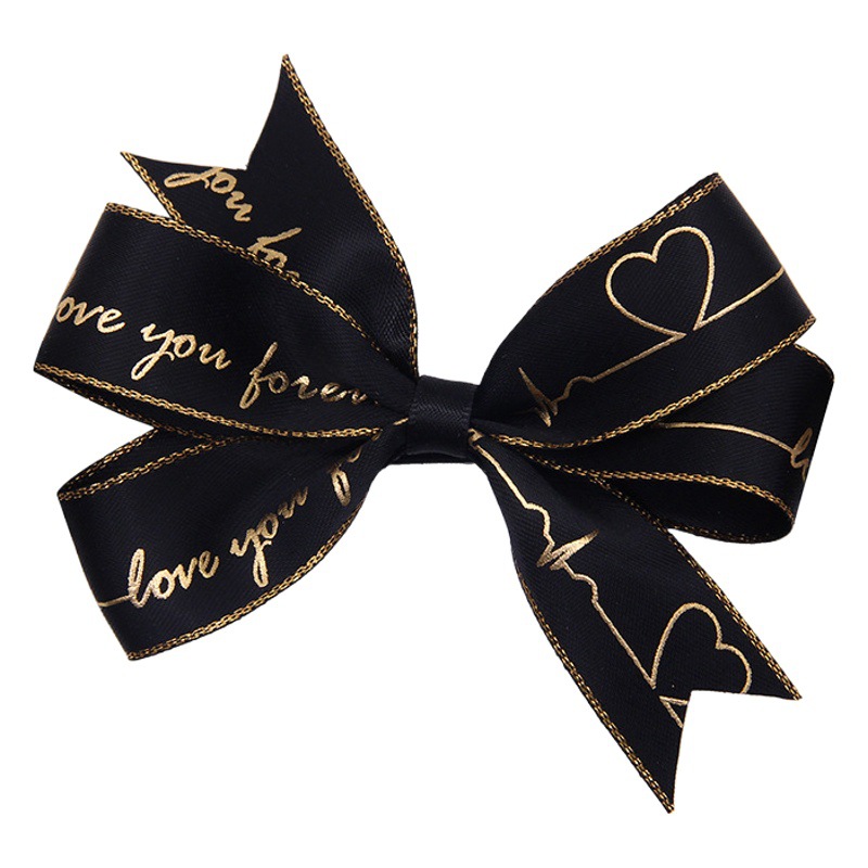 Dorado cinta arco corazón serie Yao Ming doble borde dorado cinturón de poliéster dorado de alta gama embalaje de regalo arco