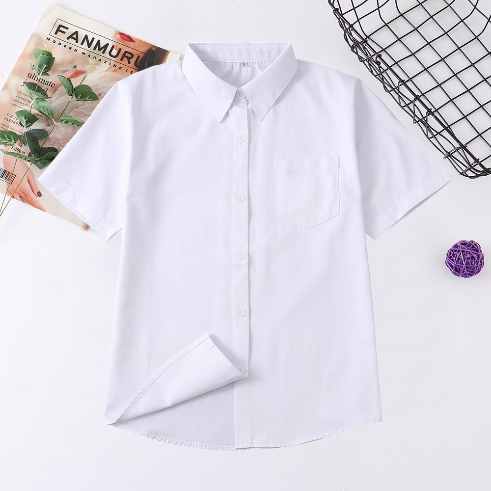 Factory Ready Stock Wholesale Jk Uniform Pointed Collar Short-Sleeved Basic Shirt Casual Women's Shirt White Work Clothes Impermeable