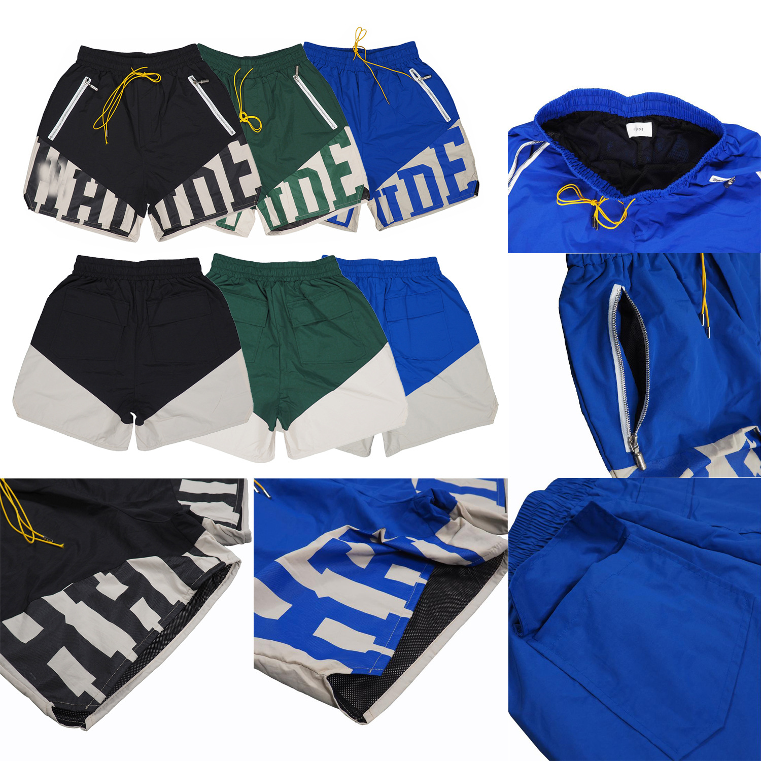 在庫あり RHUDE ショーツ レタープリント カジュアル カラーブロック ルーズ ハイストリート トレンド ブランド 5点式ビーチパンツ