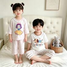 儿童莱赛尔家居服套装夏七分袖睡衣童装一件代发批发ins风空调服