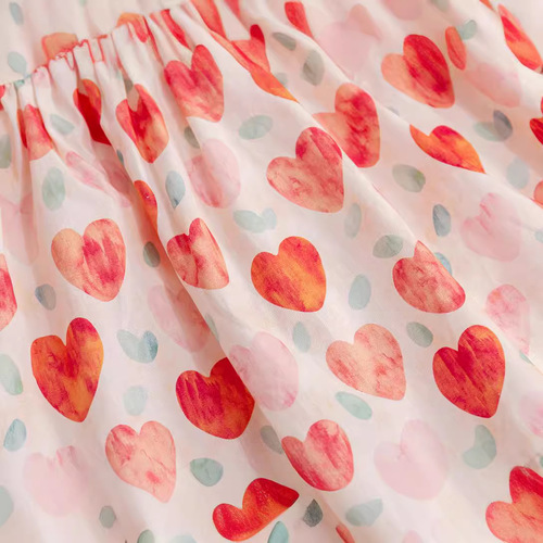 Girls Korean style cute peach color love dress  summer dress puff sleeves floral internet celebrity princess dress