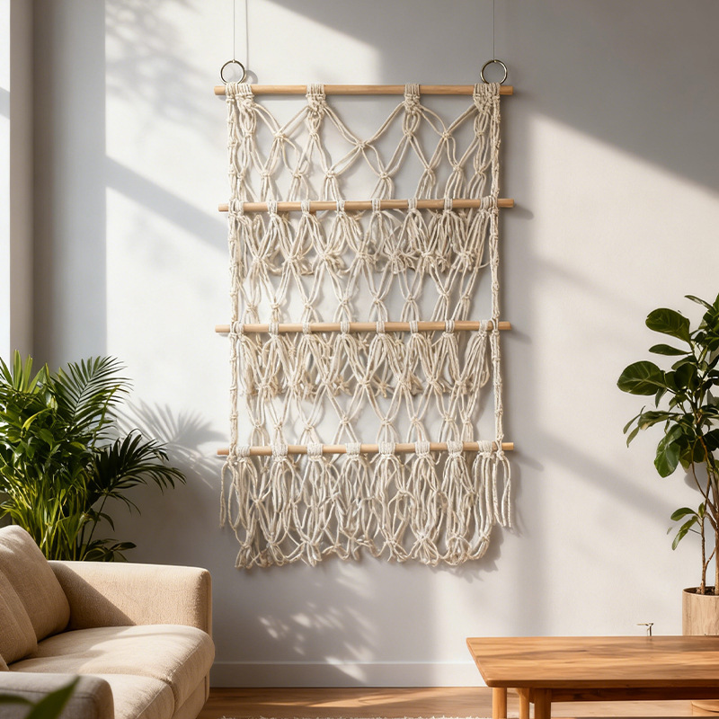 Three-Layer Doll Storage Rack Cross-Border Handmade Woven Cotton Rope Simple Tapestry Children's Room Homestay Wall Decoration Three-Layer Doll Storage Rack Cross-Border Handmade Woven Cotton Rope Simple Tapestry Children's Room Homestay Wall Decoration