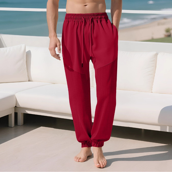 Europa y América transfronterizos Amazon Pantalones casuales TK otoño simple y suelto imitación de lino deportivo empalme pantalones de guardia de hombre