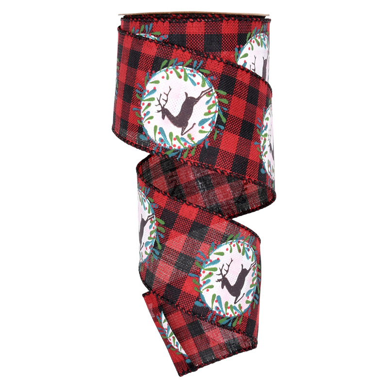 63mm Amazon transfronterizo nueva cinta de lino de Navidad impresa guirlanda de alce decoración imitación de tela de lino stock