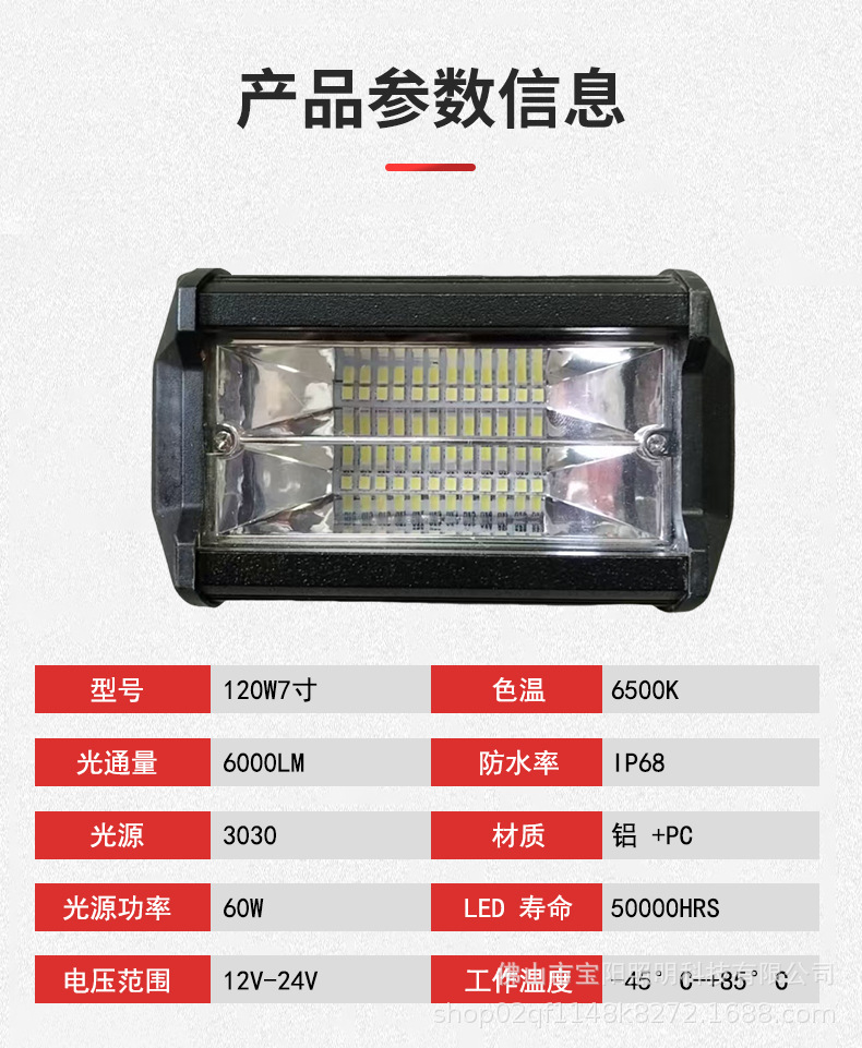 Source Factory Car Led Work Light 24 Beads Double Row 72W Side Light Off-Road Vehicle Modified Light Inspection Light Spotlight