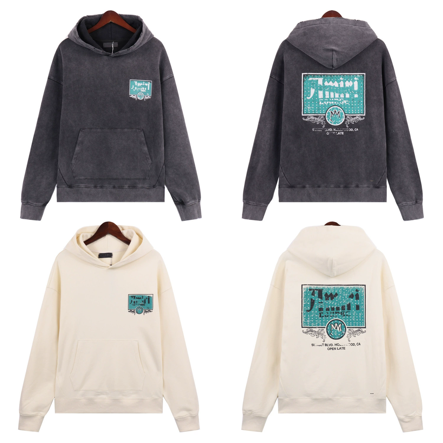 Стирка свитер AMIRI ретро узор кристалл декоративный принт новый тренд мужской свободный повседневный толстовка с капюшоном