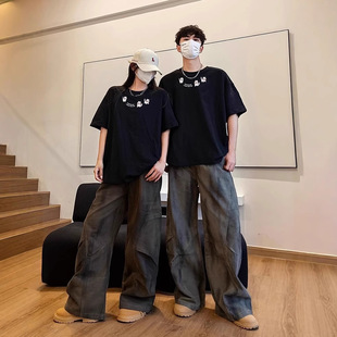 Summer Pure Cotton Short-Sleeved T-Shirt Couple Wear Lazy Style Loose Niche Design Tops for Men and Women Student Trendy Brand Class Uniforms