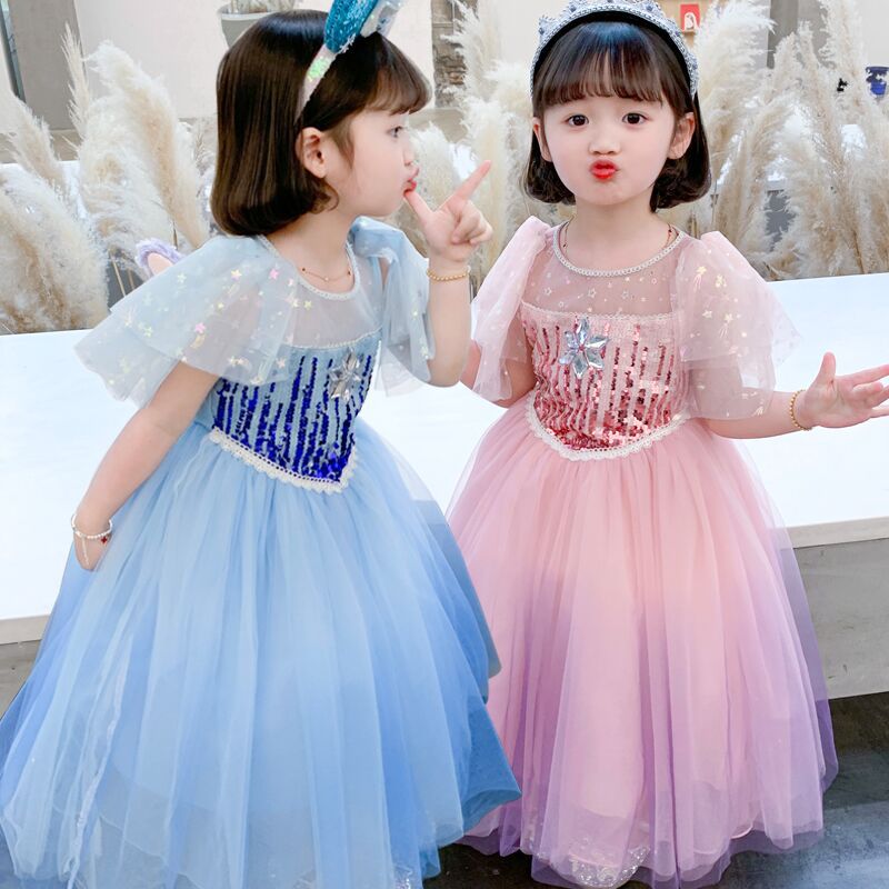Girls dress 2021 summer new pattern skirt Western style Aisha Princess Dress children Snow Romance David Yarn skirt
