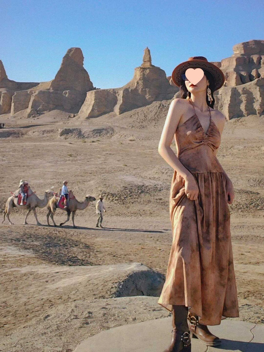 Женская летняя юбка для путешествий в Синьцзяне, новое утягивающее платье с v-образным вырезом и открытой спиной, платье с лямкой на шее