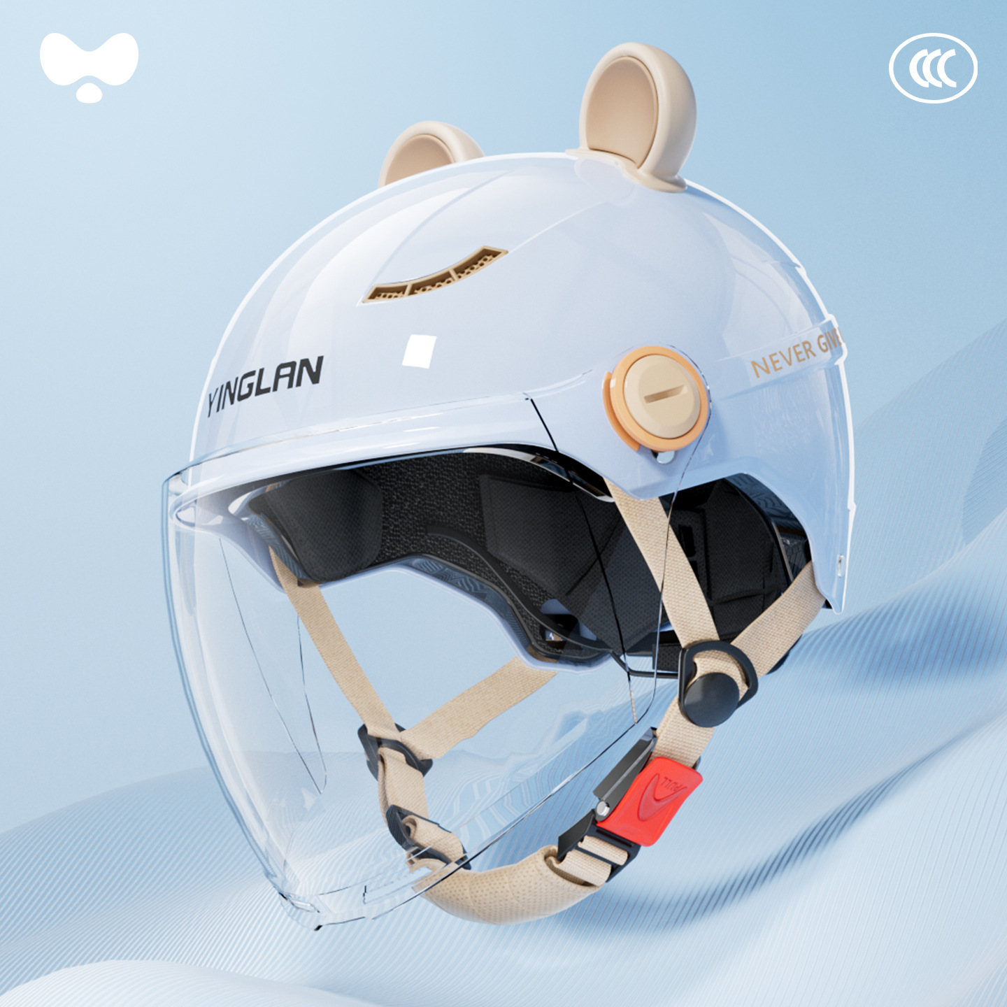 Cute Winter Warm — Universal Motosiklet kaskı (dəbilqə) - 3c-youth-blue-hd-long-mirror-class-a-new-national-standard