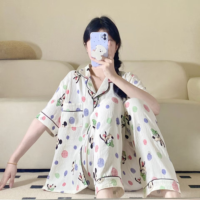 Verano nuevo pijama de amor mujer adorable oso simple ocio delgado nubes algodón ropa doméstica dos piezas conjunto al por mayor