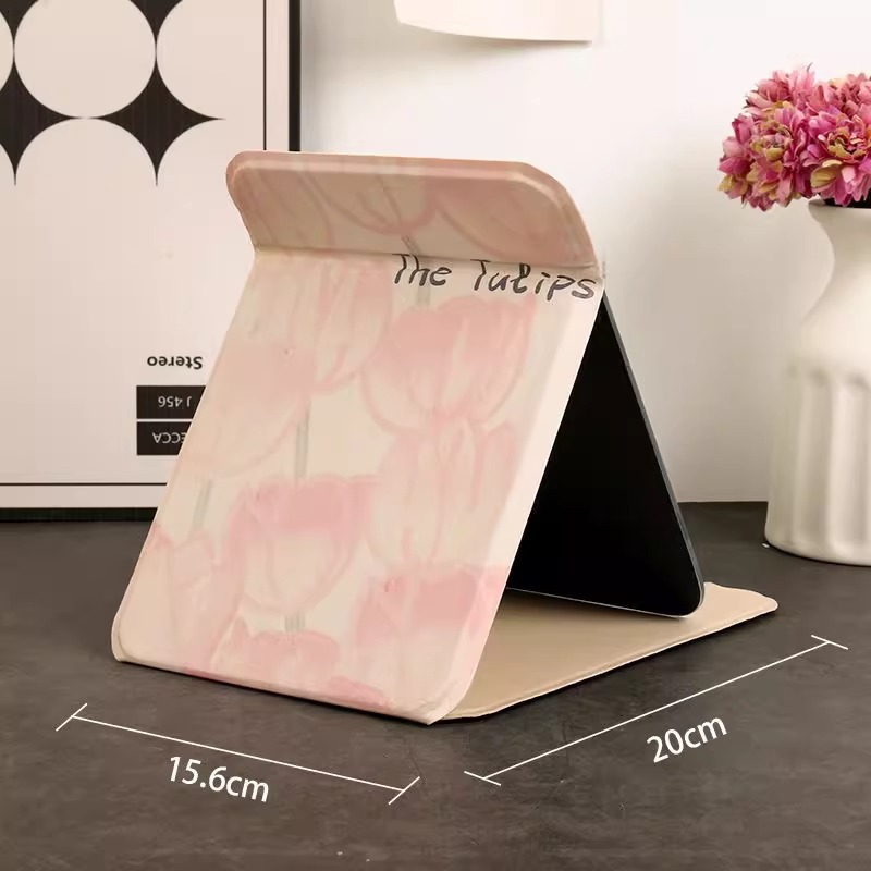 Espejo de maquillaje estilo ins Espejo pequeño plegable portátil Tulip dormitorio de estudiantes espejo de tocador HD escritorio femenino